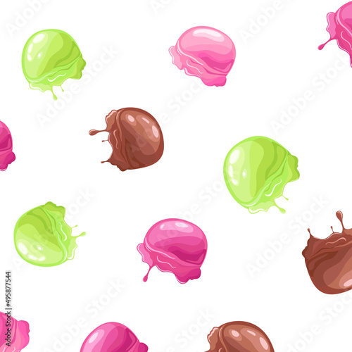 Seamless pattern with ice cream for summer prints, posters, wrapping paper, backgrounds, wallpaper, scrapbooking, textile, kids fashion, stationary, etc. Vector illustration