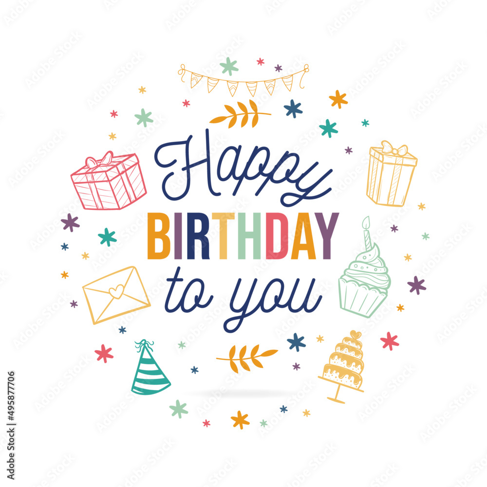 Happy Birthday to you - Vector Set - Cake, candles, gifts, streamer, party favors