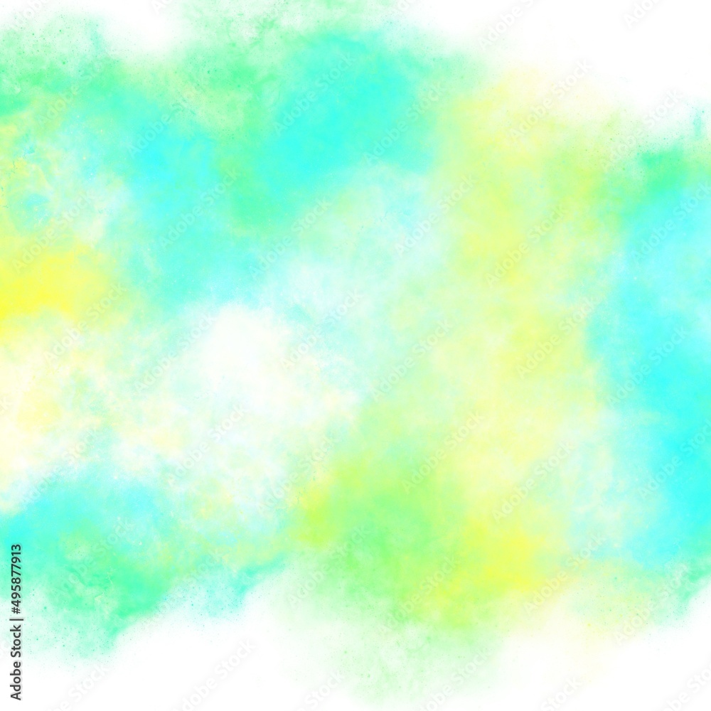 Digital handdrawn expressive abstract raised green, yellow and blue cloudy texture for pattern, design or background