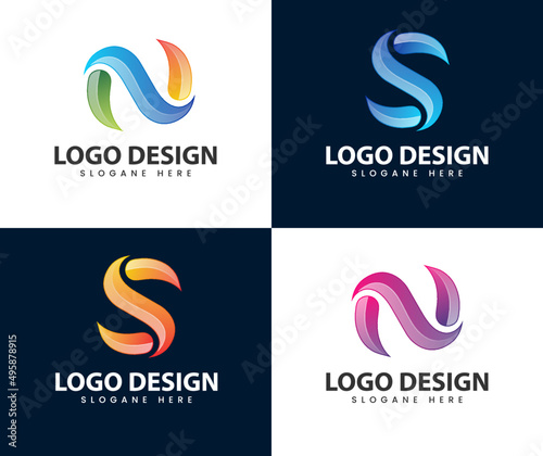 Abstract letter n s logo design. SN S N White Letter Logo Design with Circle Background
