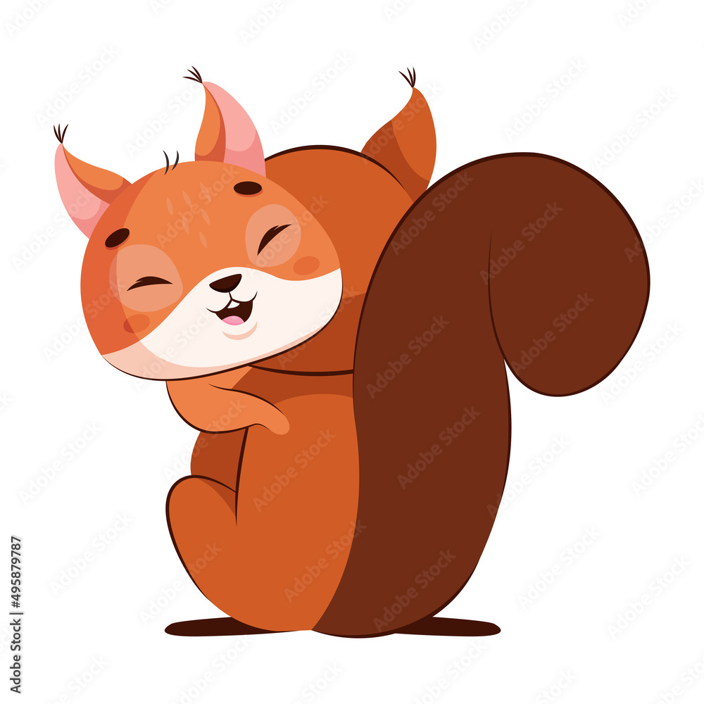 Happy squirrel hugging friend cartoon vector illustration. Smiling wildlife animal spending time with friend, talking, having good time. Rodent, friendship concept Happy squirrel hugging friend cartoon vector illustration. Smiling wildlife animal spending time with friend, talking, having good time. Rodent, friendship concept