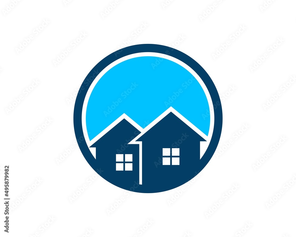 Circle shape with two house inside Circle shape with two house inside