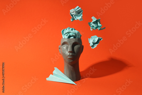 Concept of problems with memory, amnesia disease on orange background