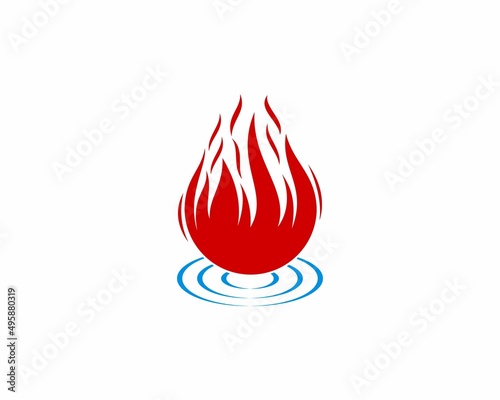 Fire flame on the water puddle logo