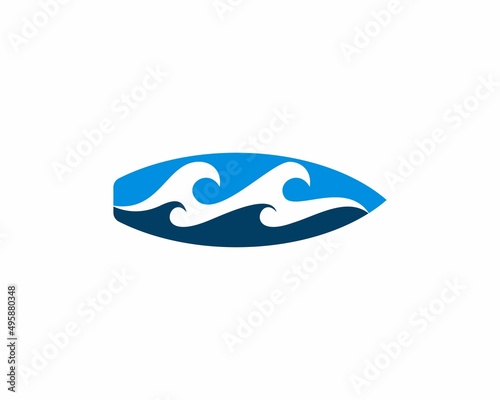 Sea wave in the surfing board logo