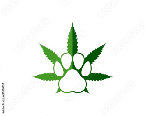 Green cannabis leaf with pet finger print inside