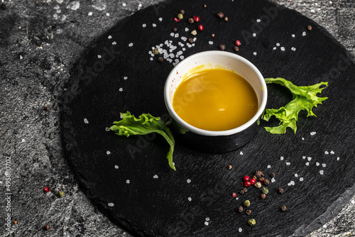 mustard and honey sauce homemade organic on a dark background, Food recipe background. Close up © Надія Коваль