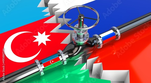 Gas pipeline, flags of Azerbaijan and Russia - 3D illustration