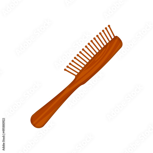 Hair brush icon. Wooden comb with handle for styling and untangling hair. Hairdresser salon equipment. Barber accessory tool. Beauty concept. Isolated vector illustration.