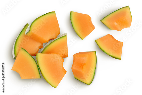 Cantaloupe melon isolated on white background with clipping path and full depth of field. Top view. Flat lay