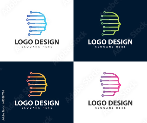 Human tech logo. human tech logo design vector. Neural networks, conceptual sign and logo. The analytical system. Vector illustration.