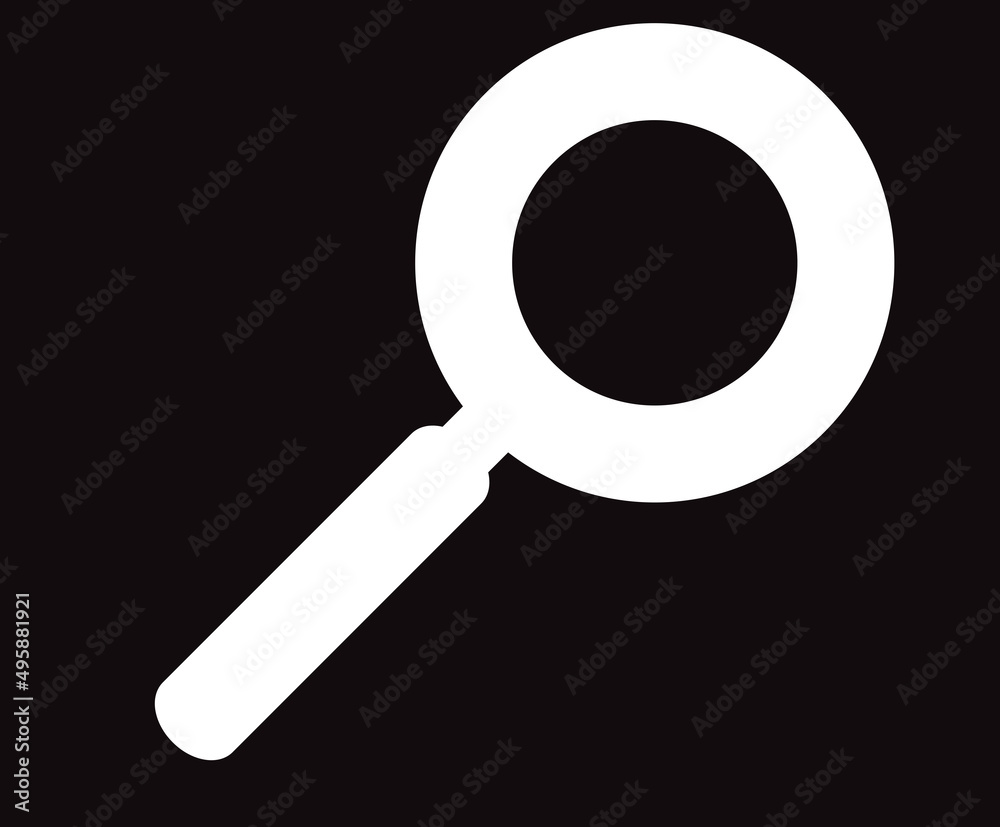 White magnifying glass icon isolated on black. Search icon in flat style. Trendy magnifying glass icon for search and zoom symbol, sign, ui, web site and magnifier logo. Modern magnifying glass vector White magnifying glass icon isolated on black. Search icon in flat style. Trendy magnifying glass icon for search and zoom symbol, sign, ui, web site and magnifier logo. Modern magnifying glass vector