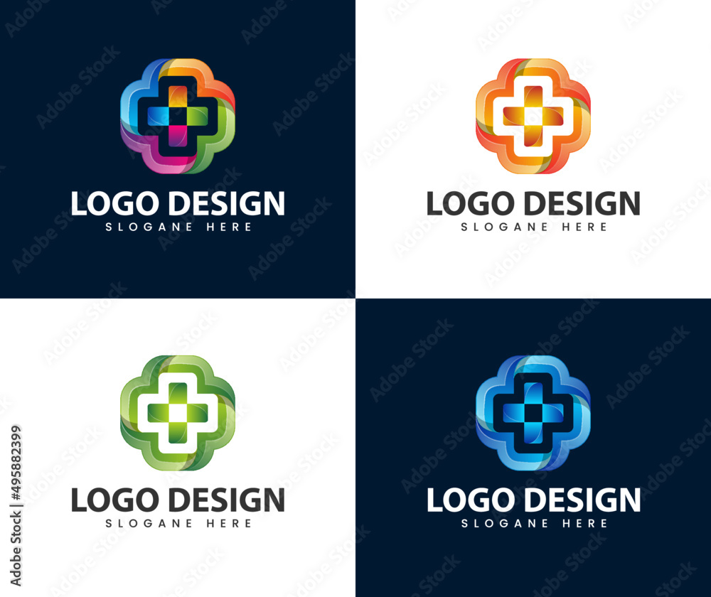 Abstract cross sign medical health symbol pharmacy logo.  Eco bio natural Medical clinic infinity loop Logotype concept icon