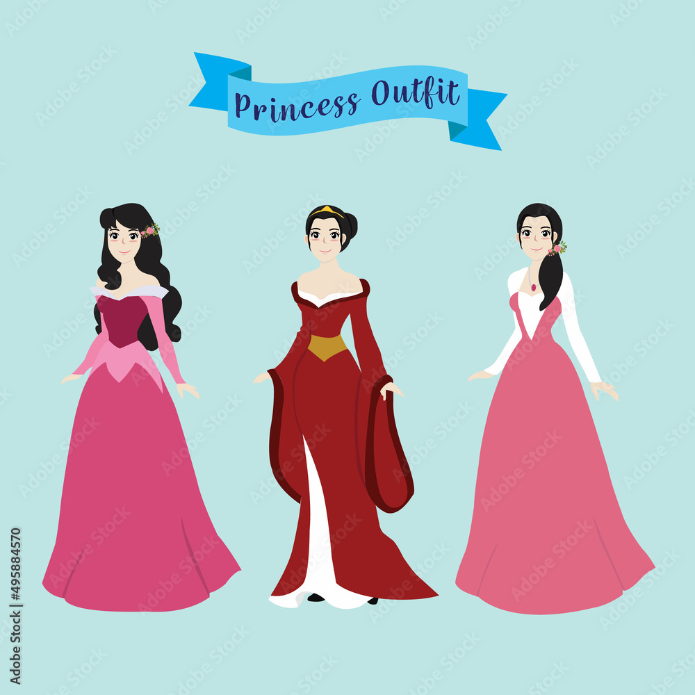 Set beautiful princess costume vector illustration 