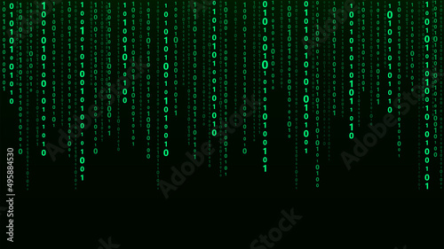 Technology vector binary code. Random falling digits on screen. Hacked software. Matrix sciense background. Big data analytics.