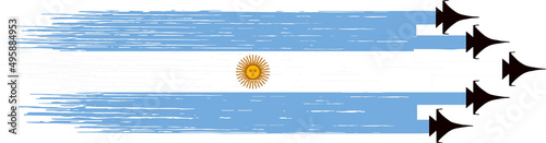 Argentina flag with military fighter jets isolated on png or transparent ,Symbols of Argentina,template for banner,card,advertising,poster, and business matching country, vector illustration