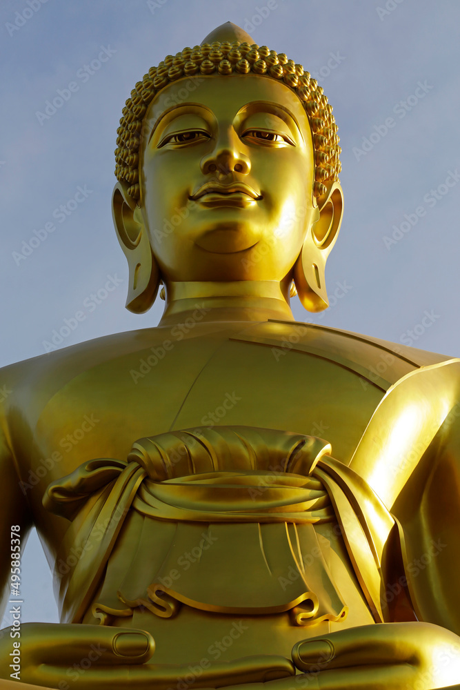 A giant Buddha golden statue is seen at Wat Paknam Phasi Charoen temple