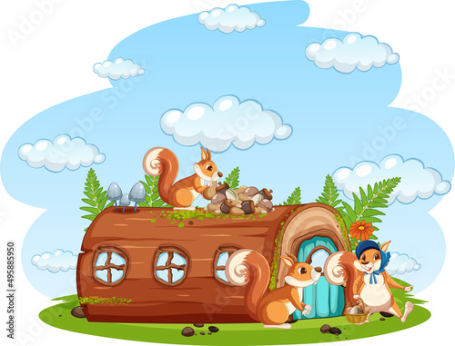 Scene with squirrels in the garden