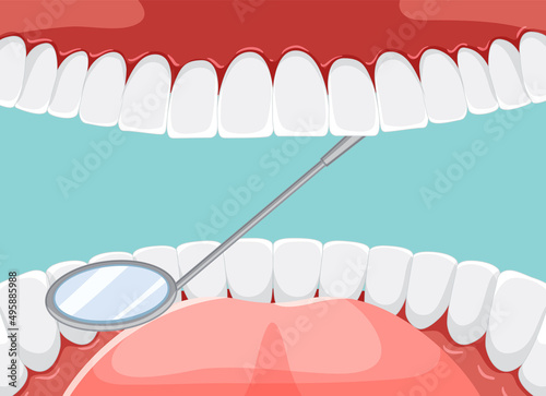 Instruments examining patient teeth inside human mouth