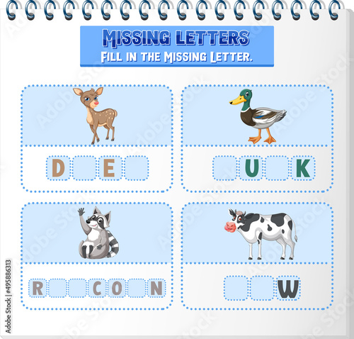 Fill the missing letter of each word worksheet for children