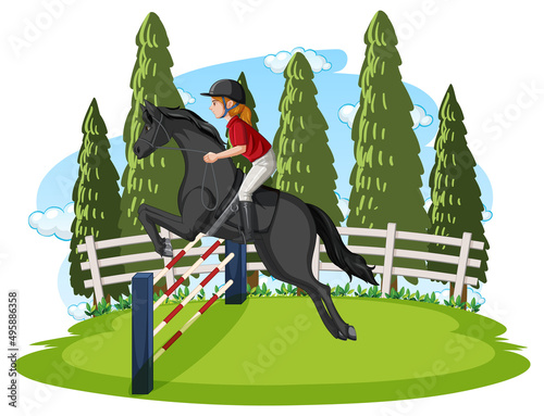 Equestrian sport with girl on horseback