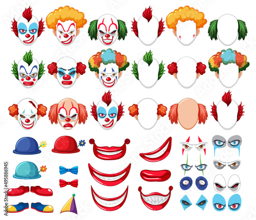 Set of clown facial expression