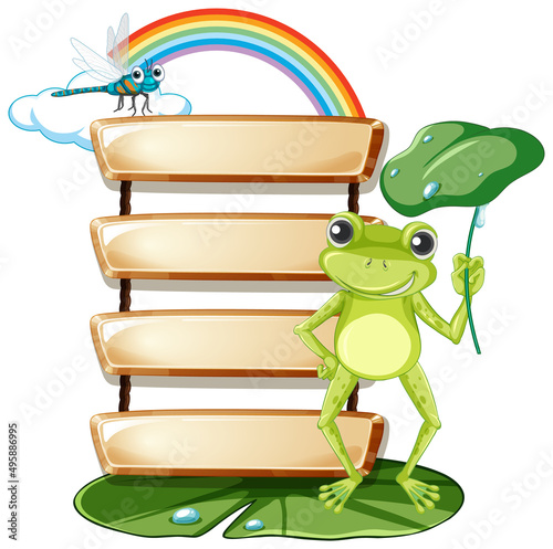 Sign board with frog on white background
