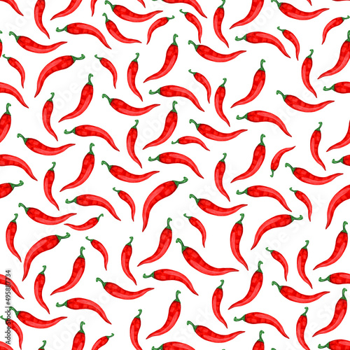 Watercolor pattern of red peppers