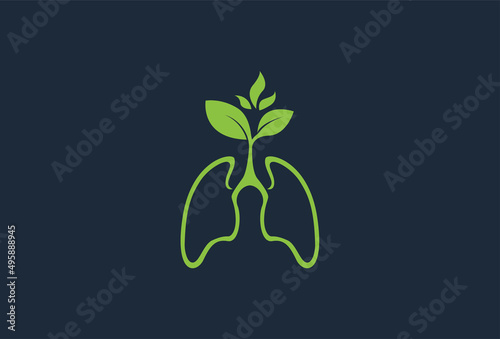 green Lungs Health logo illustration design template in black background