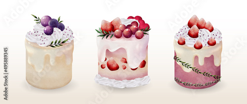 Watercolor of cakes in collection vector design