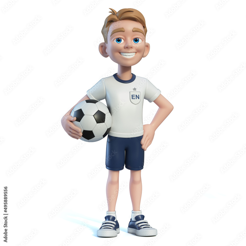 Φωτογραφία Little boy football player wearing a England national team kit, shirt and shorts