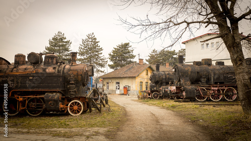 Billede på lærred Sibiu Steam Engines Museum, old locomotives museum in Sibiu, Ramania