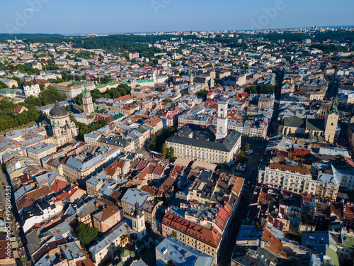 aerial view of summer Lviv city