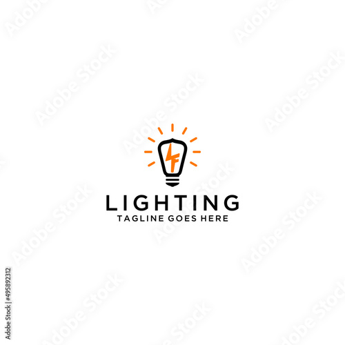 letter LF light bulb line vector logo template art eco energy power electricity idea concept