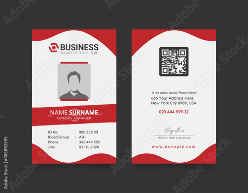 business or corporate id card template with photo place. modern layout design with white and red color background