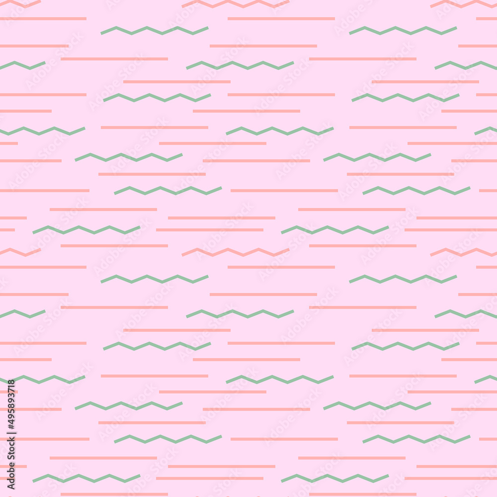 Seamless vector geometry pattern with straight lines and curved lines