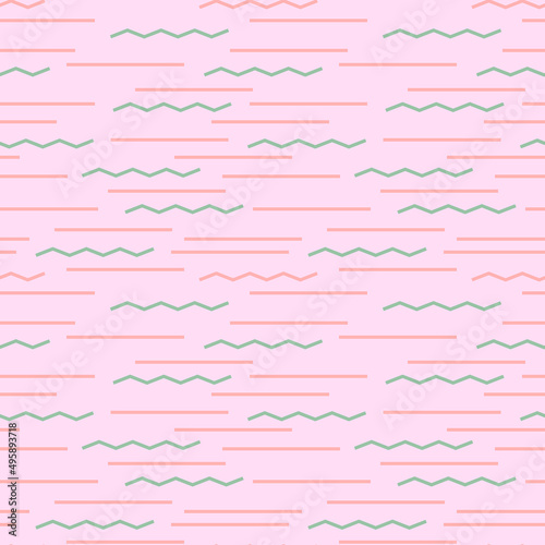 Seamless vector geometry pattern with straight lines and curved lines