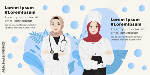 A Doctor and Chef Muslim Woman Vector Illustration