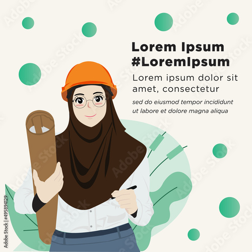 An Engineer muslim woman vector illustration