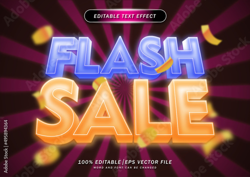 3d Bold flash sale text editable effect. promotions banner and poster.