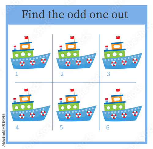 Find the odd one out. Logic puzzle for children. Printable worksheet. Vector illustration