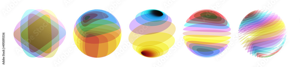 Obraz premium Set of spheres. Abstract geometric design. Vector illustration made of various overlapping elements. Applicable for banners, placards, posters or flyers.