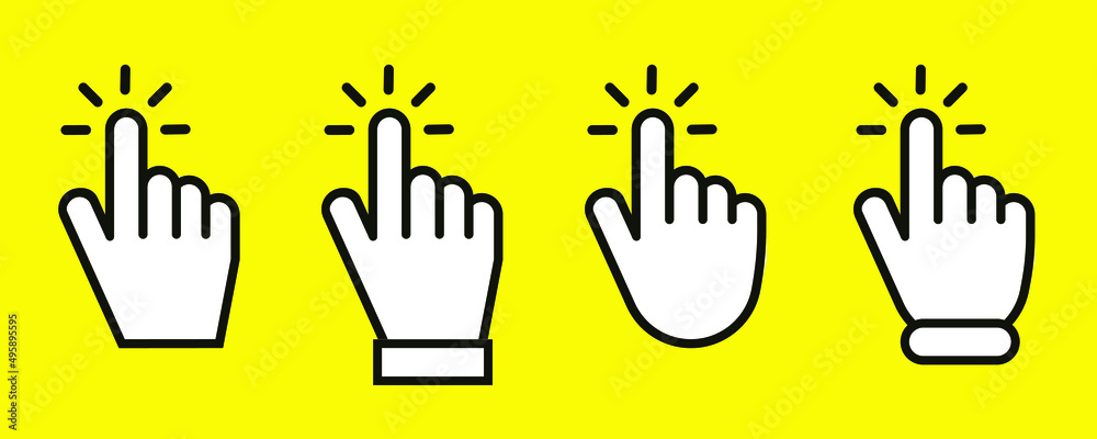 Vector hand cursors icons click set on yellow Vector hand cursors icons click set on yellow