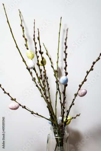 Easter at the door, eggs on the branches 