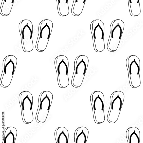 Flip-flops seamless doodle pattern. Black and white vector illustration