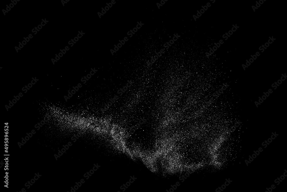 Distressed white grainy texture. Dust overlay textured. Grain noise particles. Snow effect. Rusted black background. Vector illustration, EPS 10.
