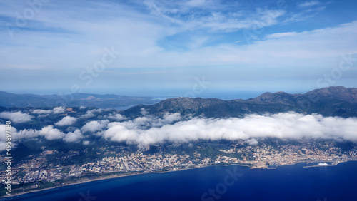 Aerial view of the Bastia harbor and the Corsican cape