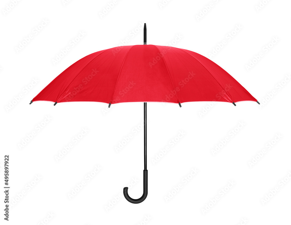 Open red umbrella isolated on white with clipping path