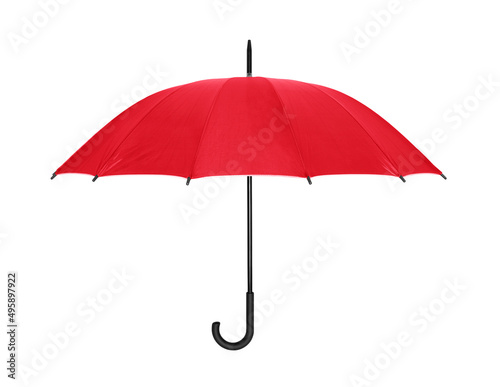 Open red umbrella isolated on white with clipping path