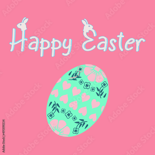 Happy Easter banner. Trendy Easter design with typography, hand drawn strokes and dots, eggs, bunny ears, in pastel colors.